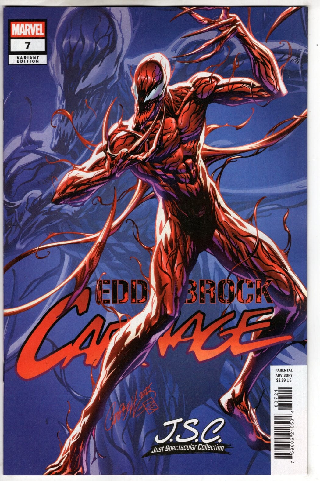 Marvel COMIC BOOK EDDIE BROCK: CARNAGE #7 J. SCOTT CAMPBELL JUST SPECTACULAR COLLECTION VARIANT