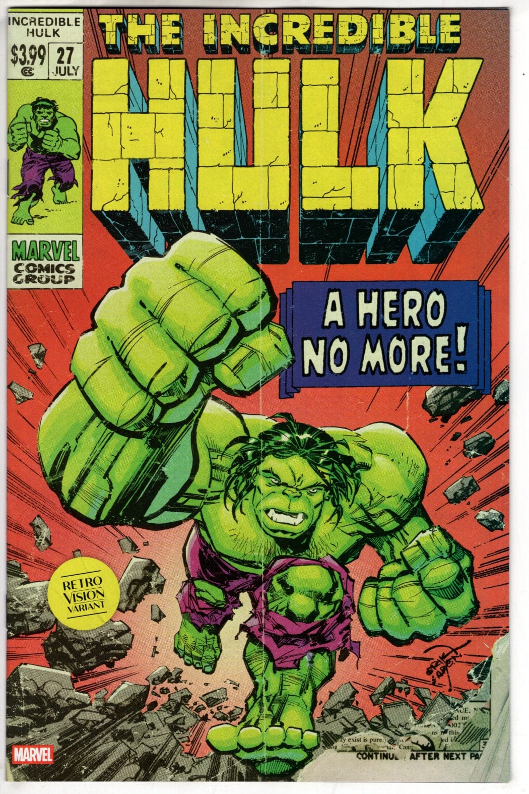 Marvel COMIC BOOK INCREDIBLE HULK #27 ERIK LARSEN RETROVISION VARIANT