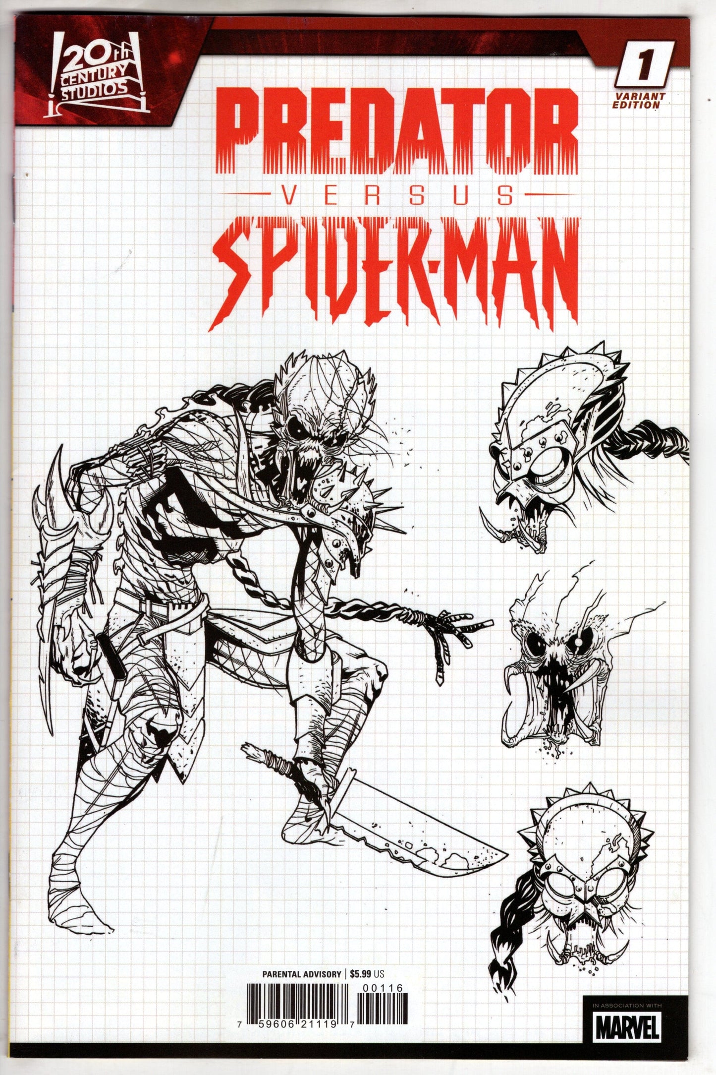 Marvel COMIC BOOK PREDATOR VS. SPIDER-MAN #1 MARCELO FERREIRA DESIGN VARIANT