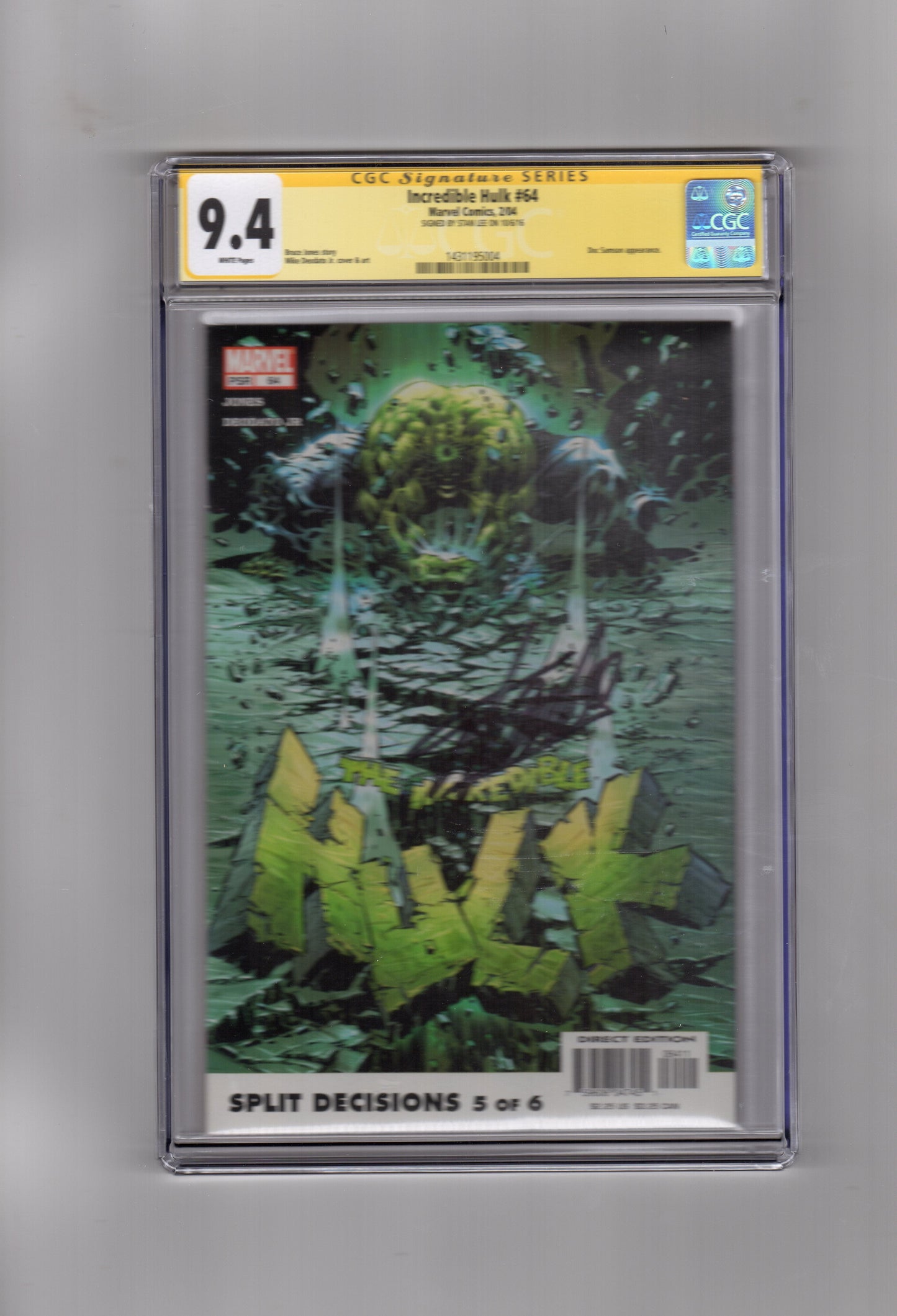 Marvel Comics CGC Comic INCREDIBLE HULK #64 CGC 9.4 SIGNED BY STAN LEE