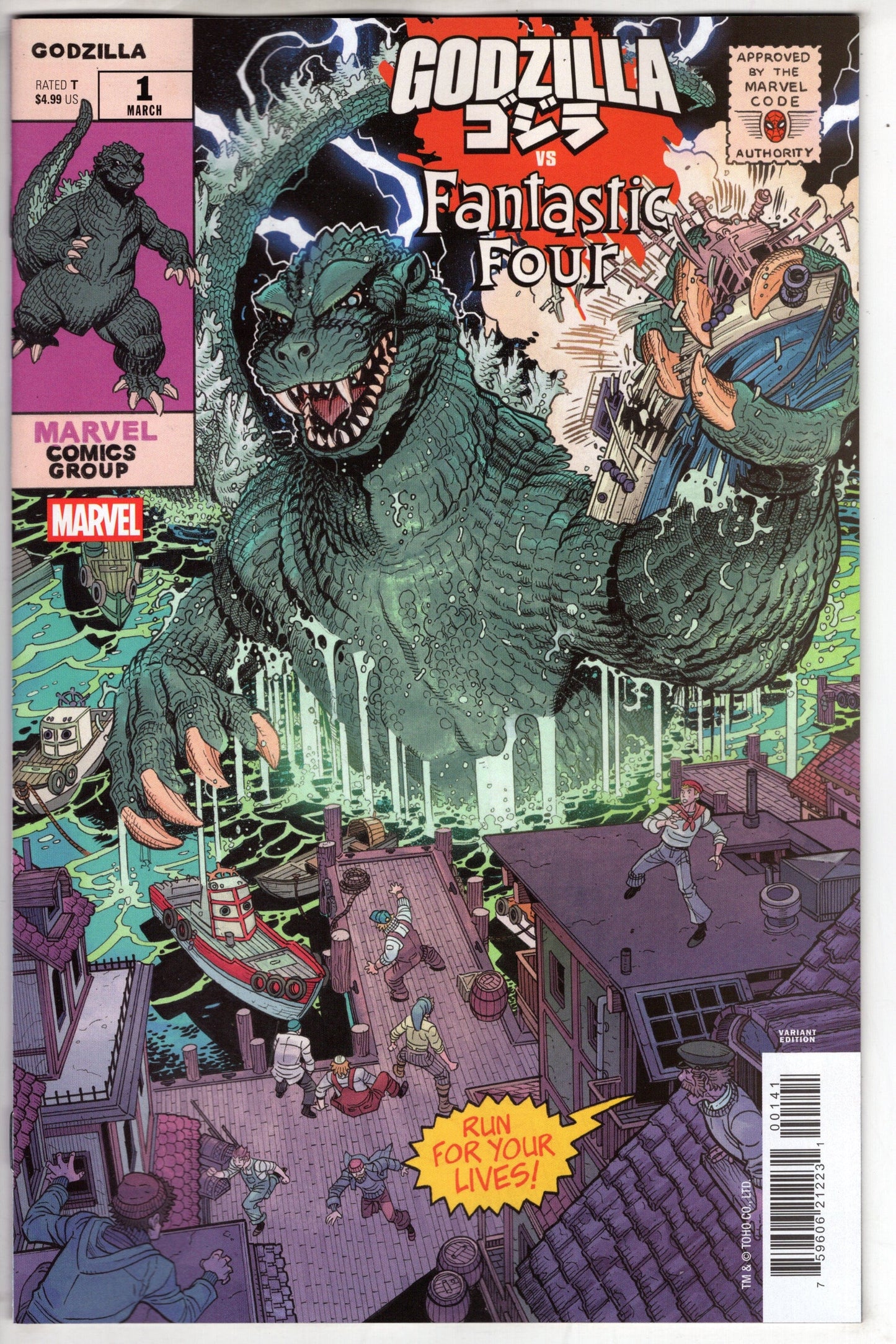 MARVEL PRH COMIC BOOK GODZILLA VS FANTASTIC FOUR #1 BRADSHAW MONSTER HOMAGE VAR