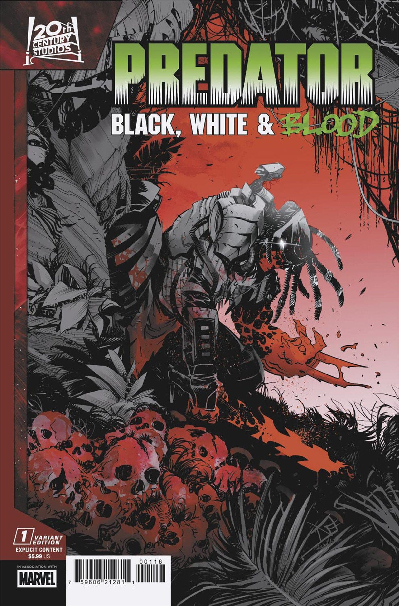 MARVEL PRH COMIC BOOK Predator: Black, White & Blood #1 Federico Vicentini Variant