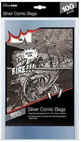 Ultra Pro Silver Size Comic Bags 2-Mil Polypropylene 7.25 X 10.50 Inches (100-Co - Packrat Comics