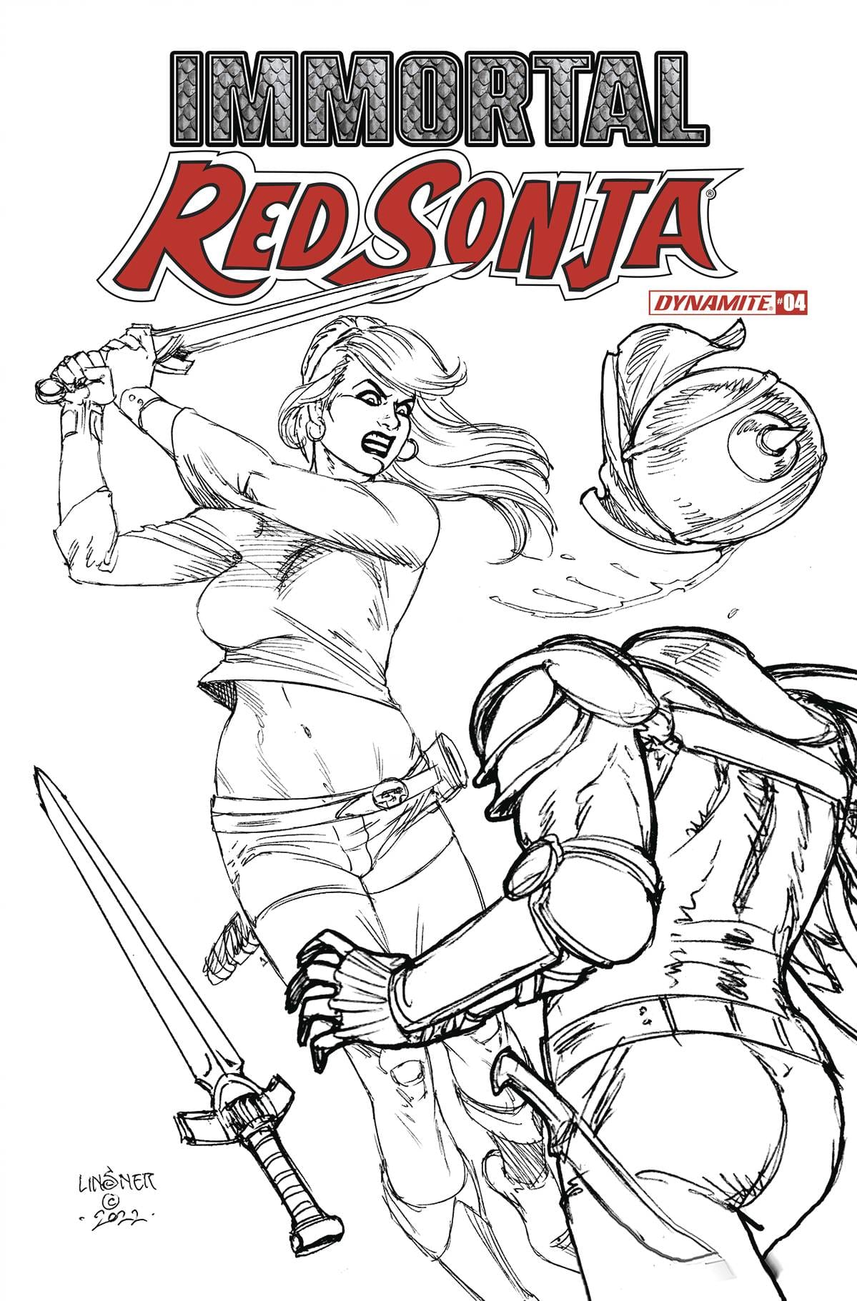 DYNAMITE COMIC BOOK VF/NM IMMORTAL RED SONJA #4 CVR G 15 COPY INCV LINSNER B&W