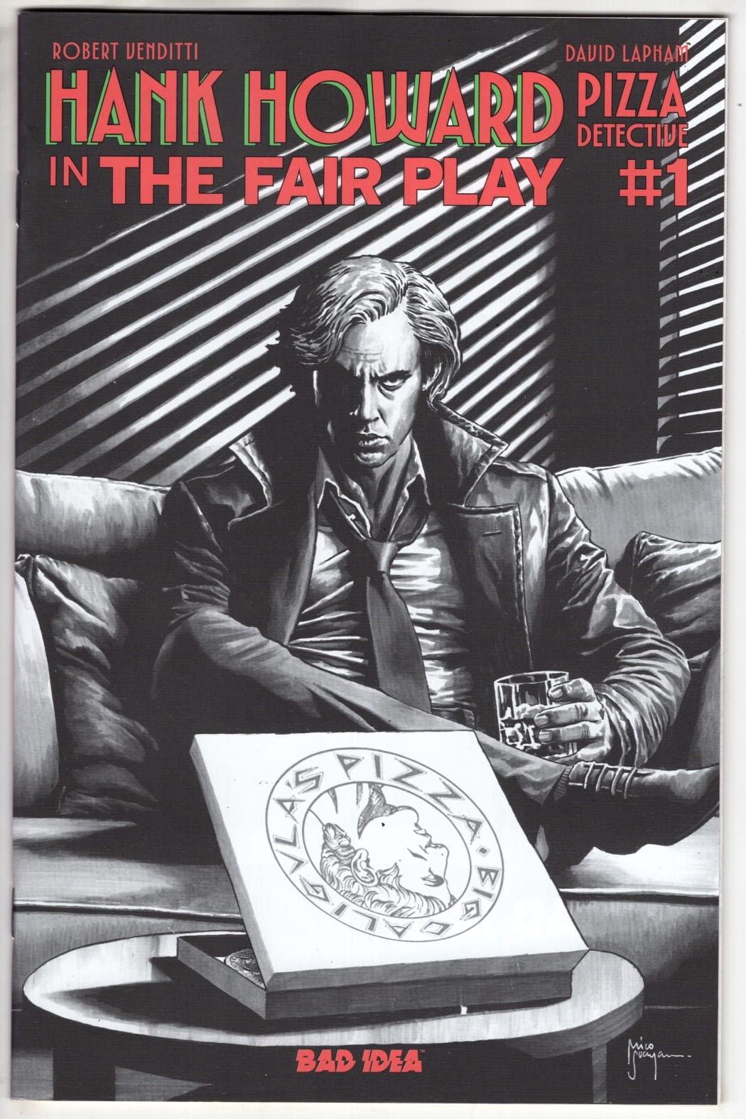 BAD IDEA NEW THIS WEEK HANK HOWARD PIZZA DETECTIVE THE FAIR PLAY #1 (ONE SHOT) CVR B MICO SUAYAN NOIR BW VAR (VF/NM)