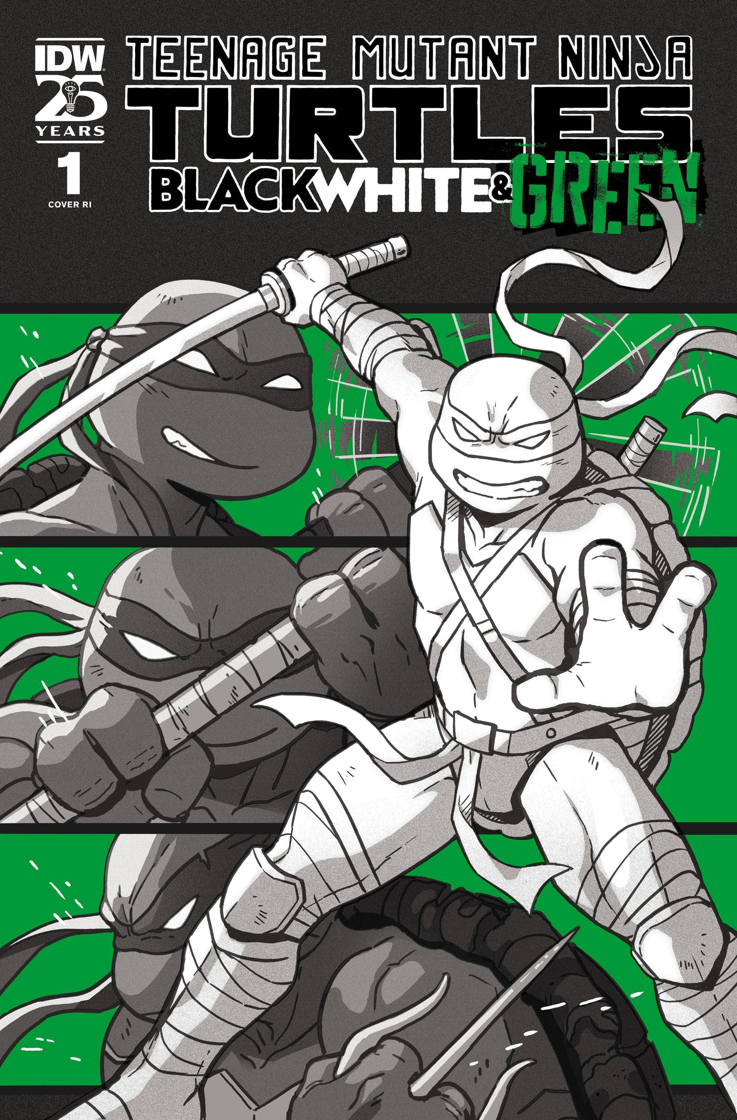 IDW PUBLISHING COMIC BOOK TMNT BLACK WHITE & GREEN #1 CVR C 10 COPY GANUCHEAU FOIL