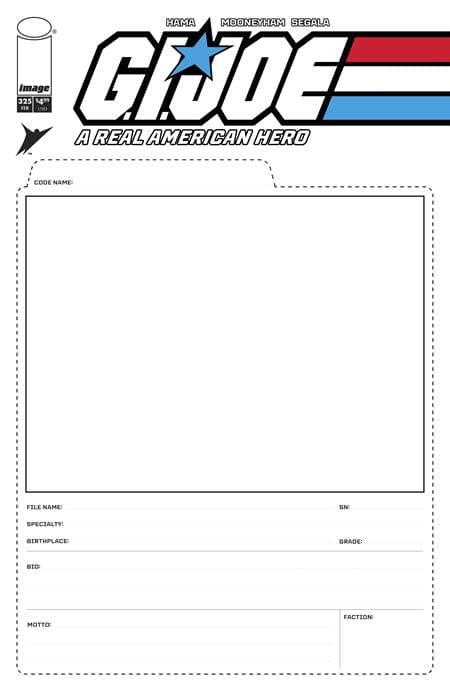 Image Comics NEW THIS WEEK GI JOE A REAL AMERICAN HERO #325 CVR F BLANK SKETCH FILE CARD VAR (VF/NM)