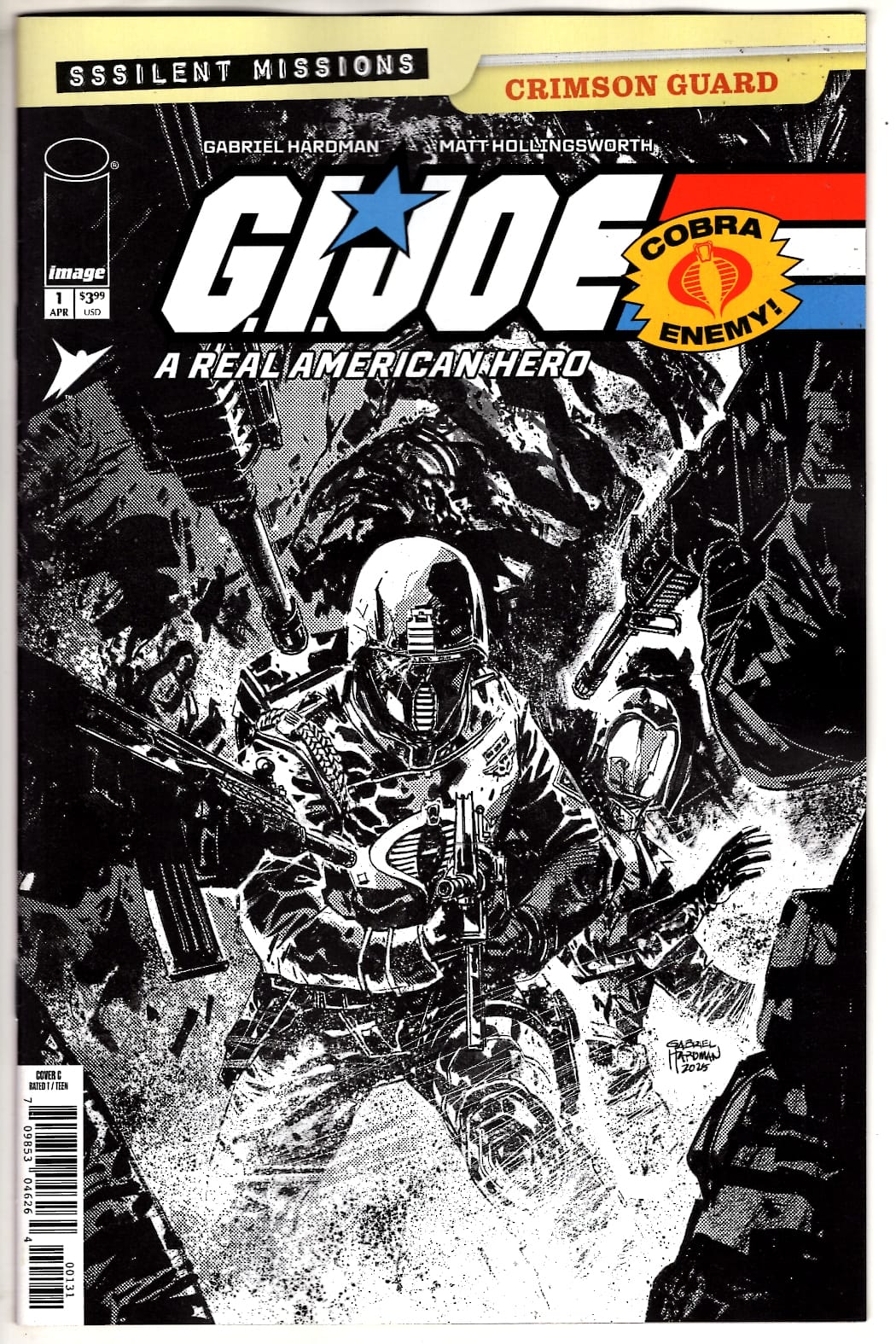 Image Comics NEW THIS WEEK GI JOE A REAL AMERICAN HERO SSSILENT MISSIONS CRIMSON GUARD #1 (ONE SHOT) CVR C INC 1:10 GABRIEL HARDMAN B&W VAR (VF/NM)