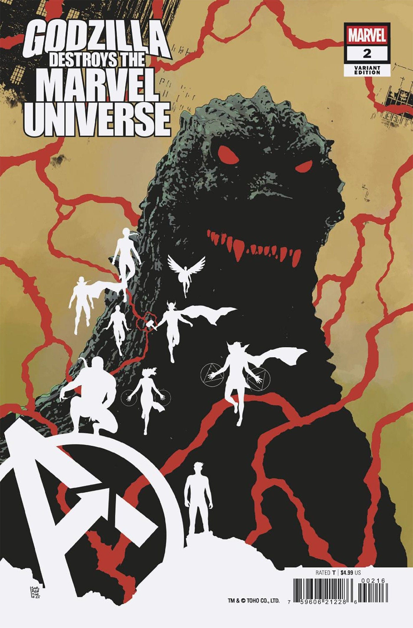 Marvel COMIC BOOK GODZILLA DESTROYS THE MARVEL UNIVERSE #2 ANDREA SORRENTINO VARIANT