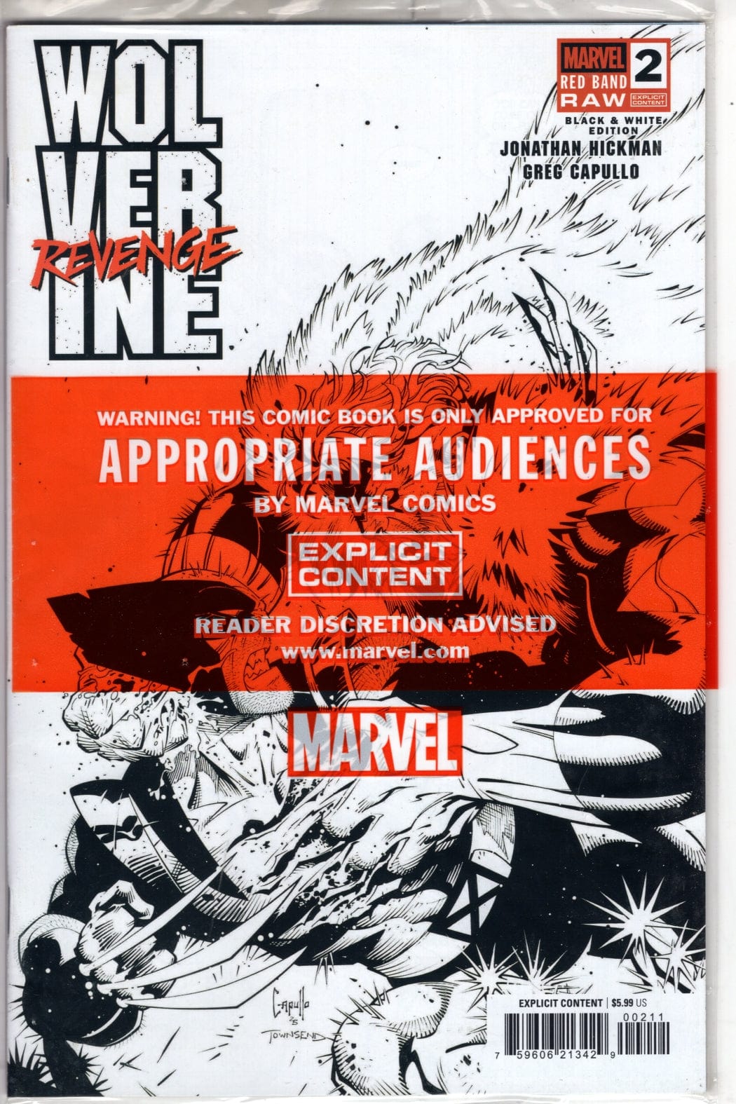 Marvel COMIC BOOK WOLVERINE: REVENGE - RED BAND: RAW - BLACK & WHITE EDITION #2 [POLYBAGGED]