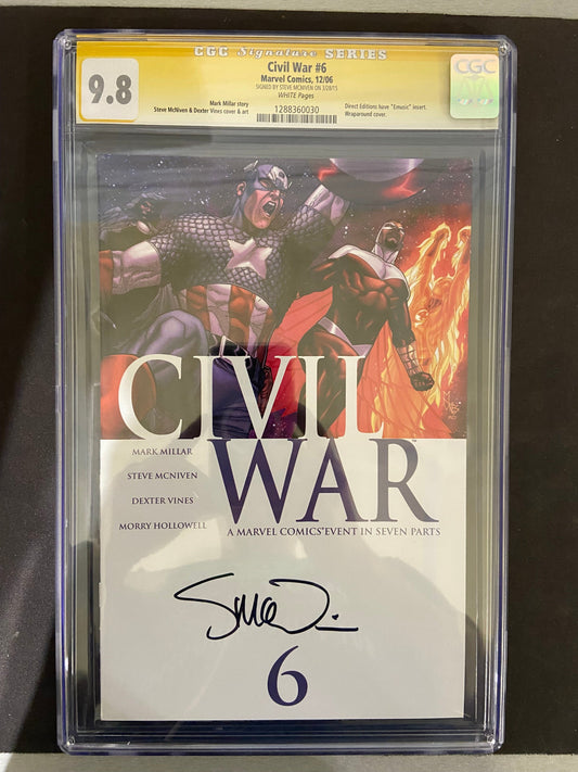 MARVEL COMICS CGC CIVIL WAR #6 CGC 9.8 SIGNED BY STEVE MCNIVEN