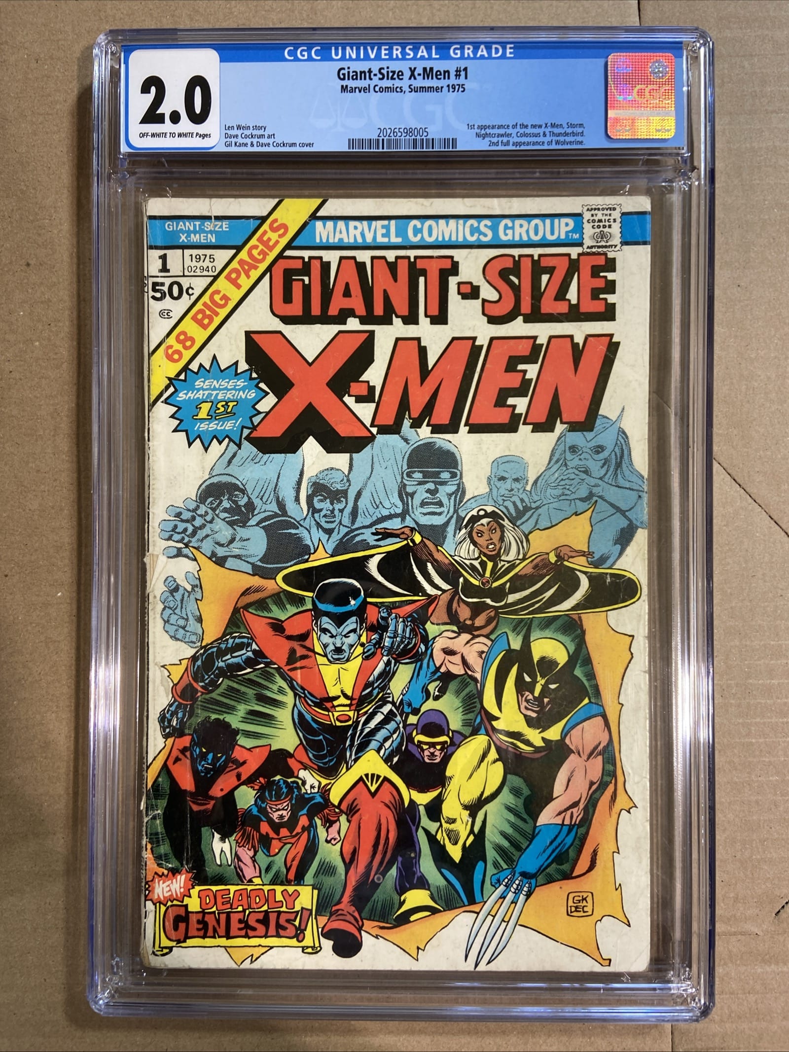 MARVEL COMICS CGC Comic GIANT SIZE X-MEN #1 CGC 2.0