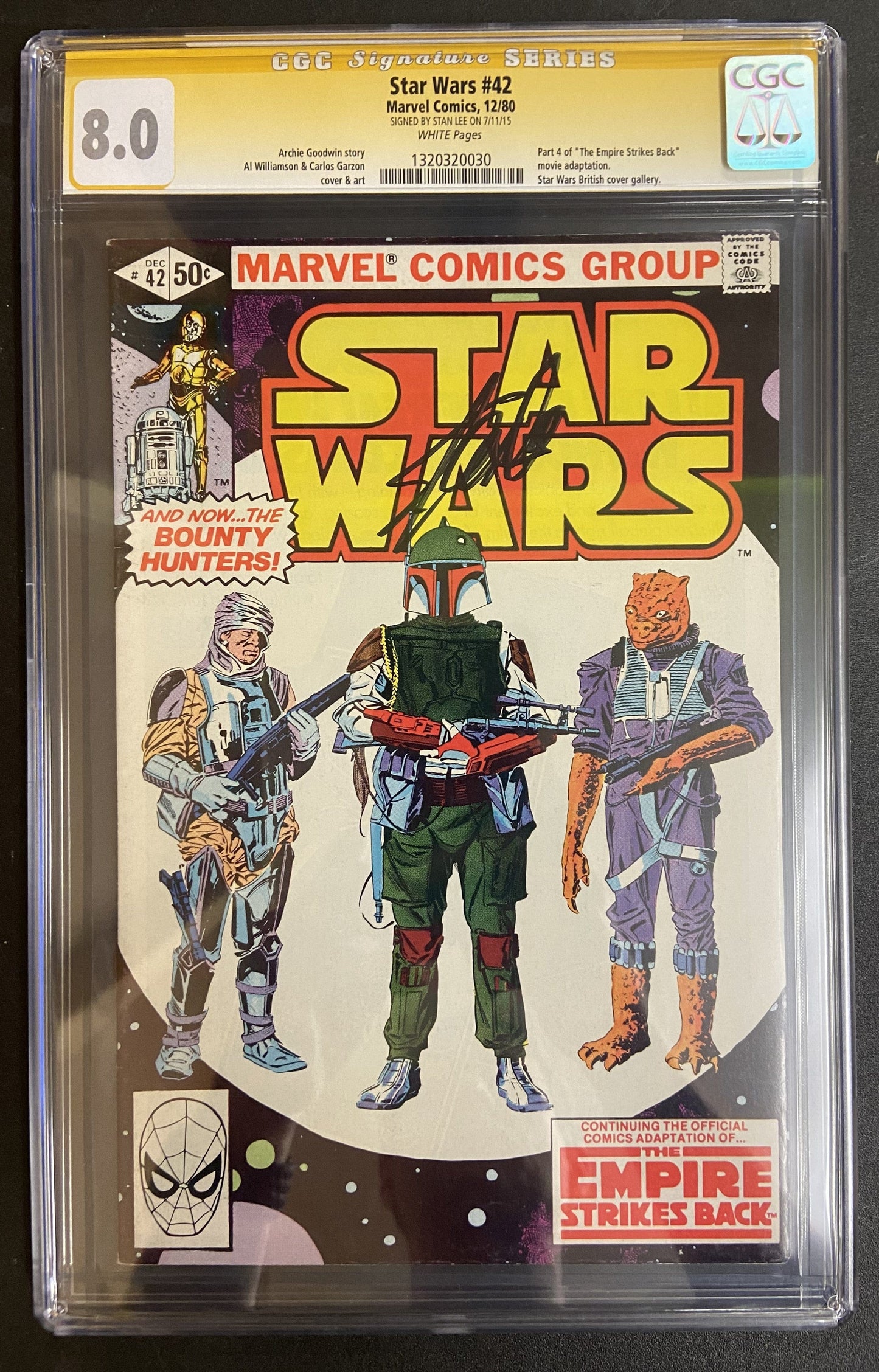 MARVEL COMICS CGC Star Wars #42 CGC 8.0 Signed by Stan Lee