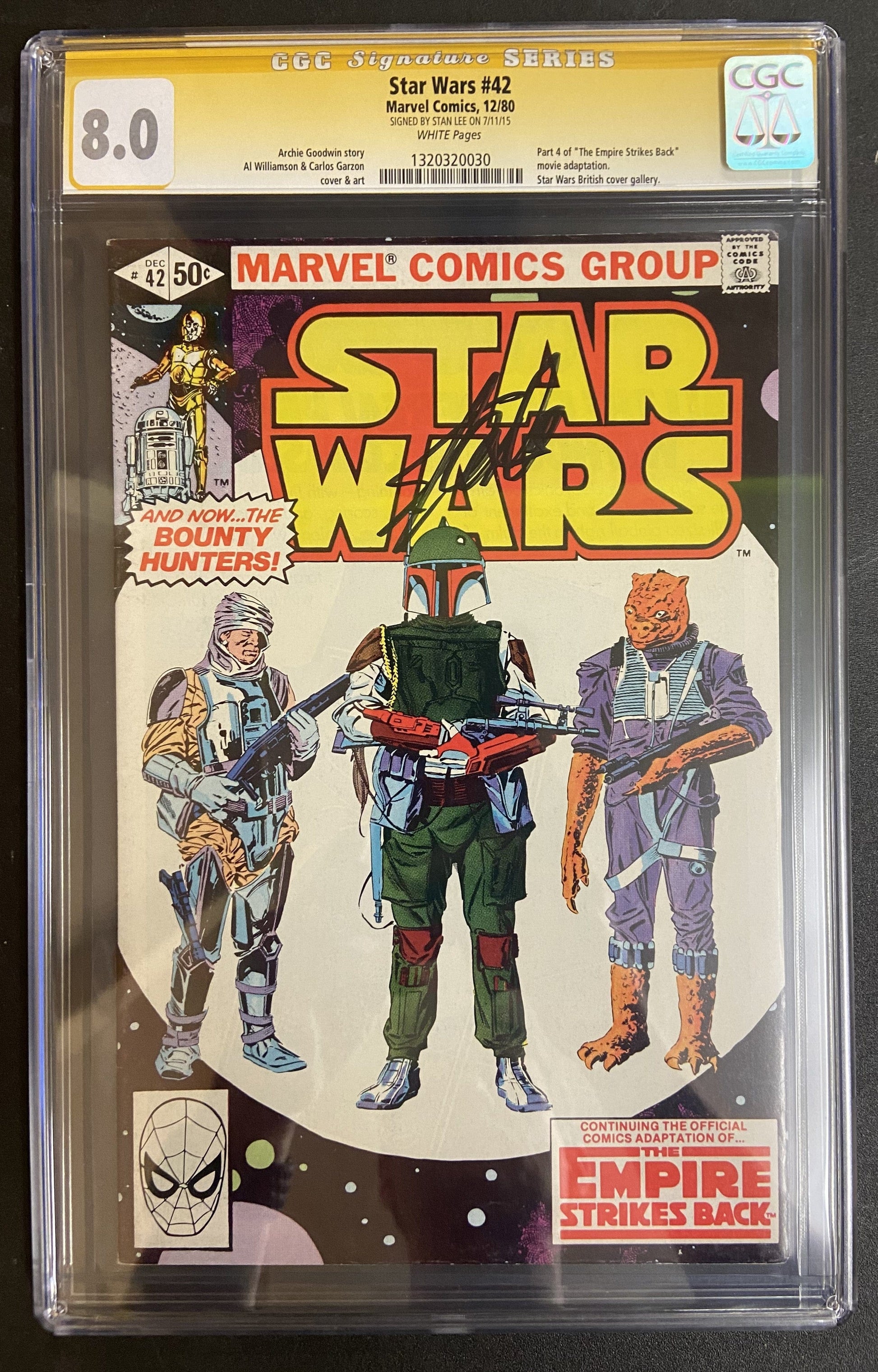MARVEL COMICS CGC Star Wars #42 CGC 8.0 Signed by Stan Lee