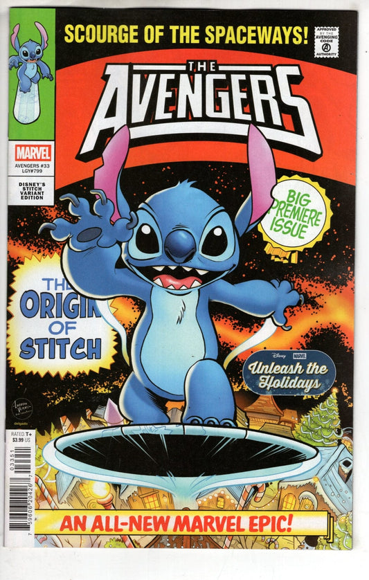 Marvel NEW THIS WEEK AVENGERS #33 LUCIANO VECCHIO DISNEY STITCH UNLEASH THE HOLIDAYS VARIANT