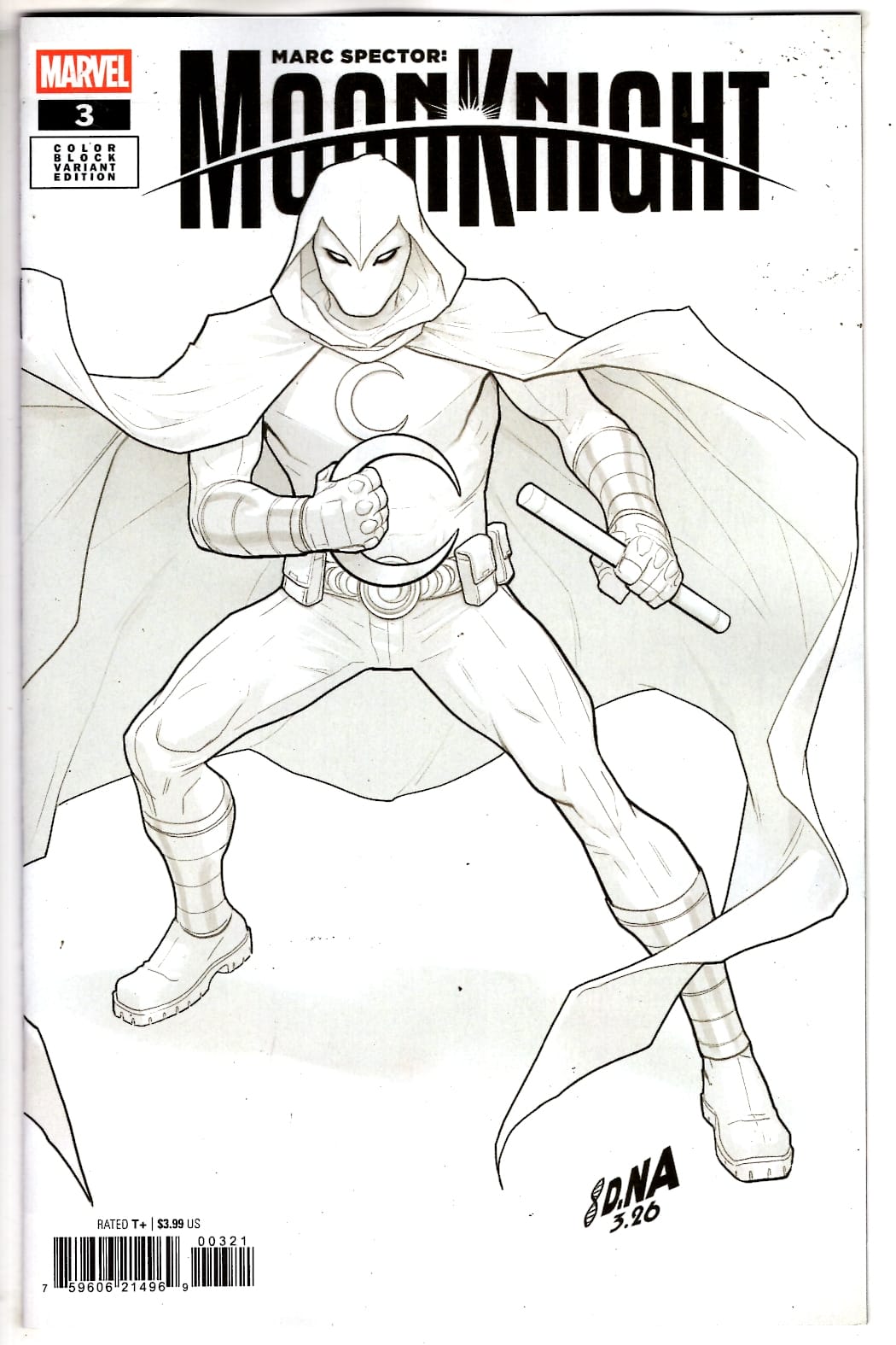 Marvel NEW THIS WEEK MARC SPECTOR: MOON KNIGHT #3 DAVID NAKAYAMA COLOR BLOCK WHITE VARIANT (VF/NM)