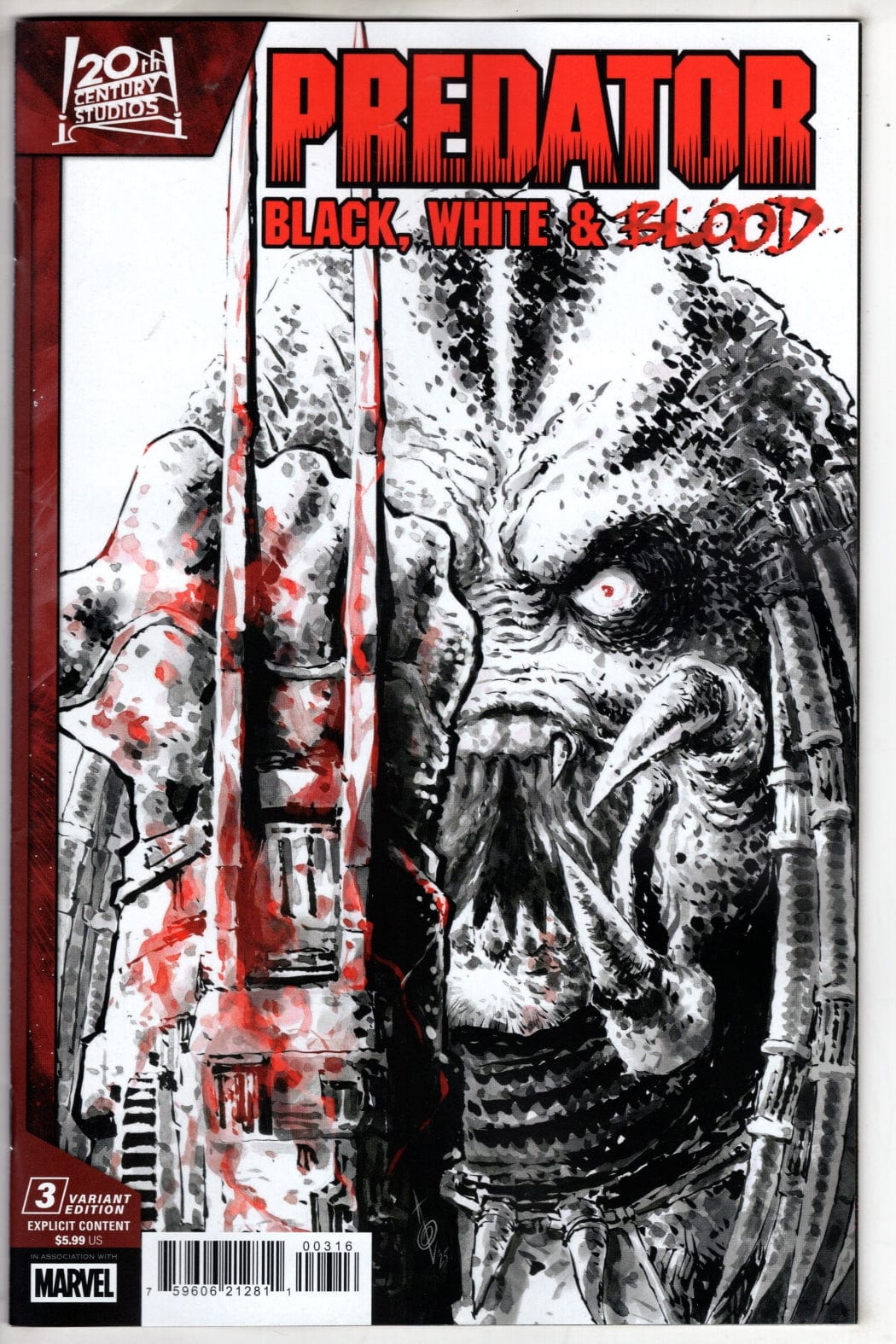 Marvel NEW THIS WEEK PREDATOR: BLACK, WHITE & BLOOD #3 ALAN QUAH VARIANT