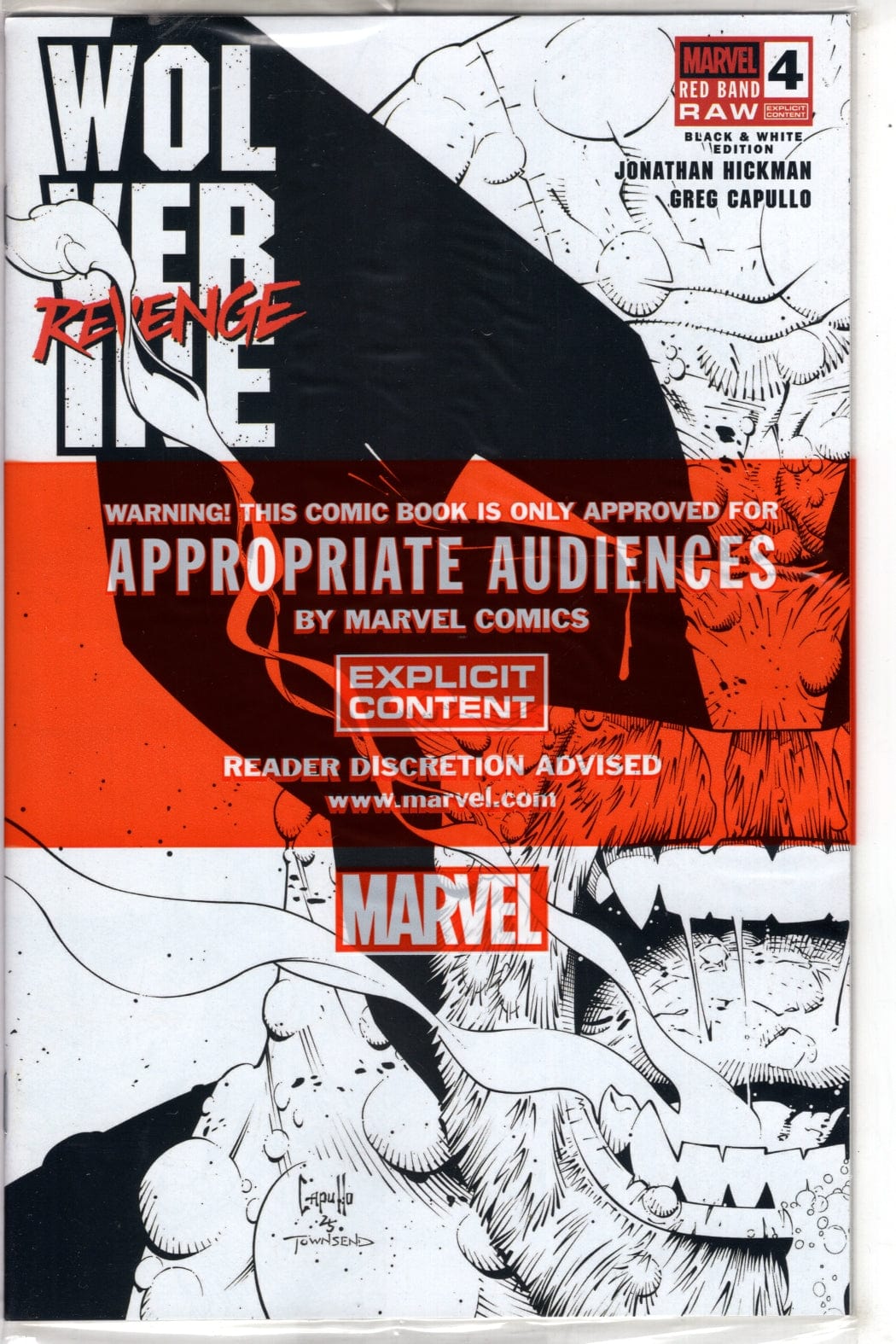 Marvel NEW THIS WEEK WOLVERINE: REVENGE - RED BAND: RAW - BLACK & WHITE EDITION #4 [POLYBAGGED]