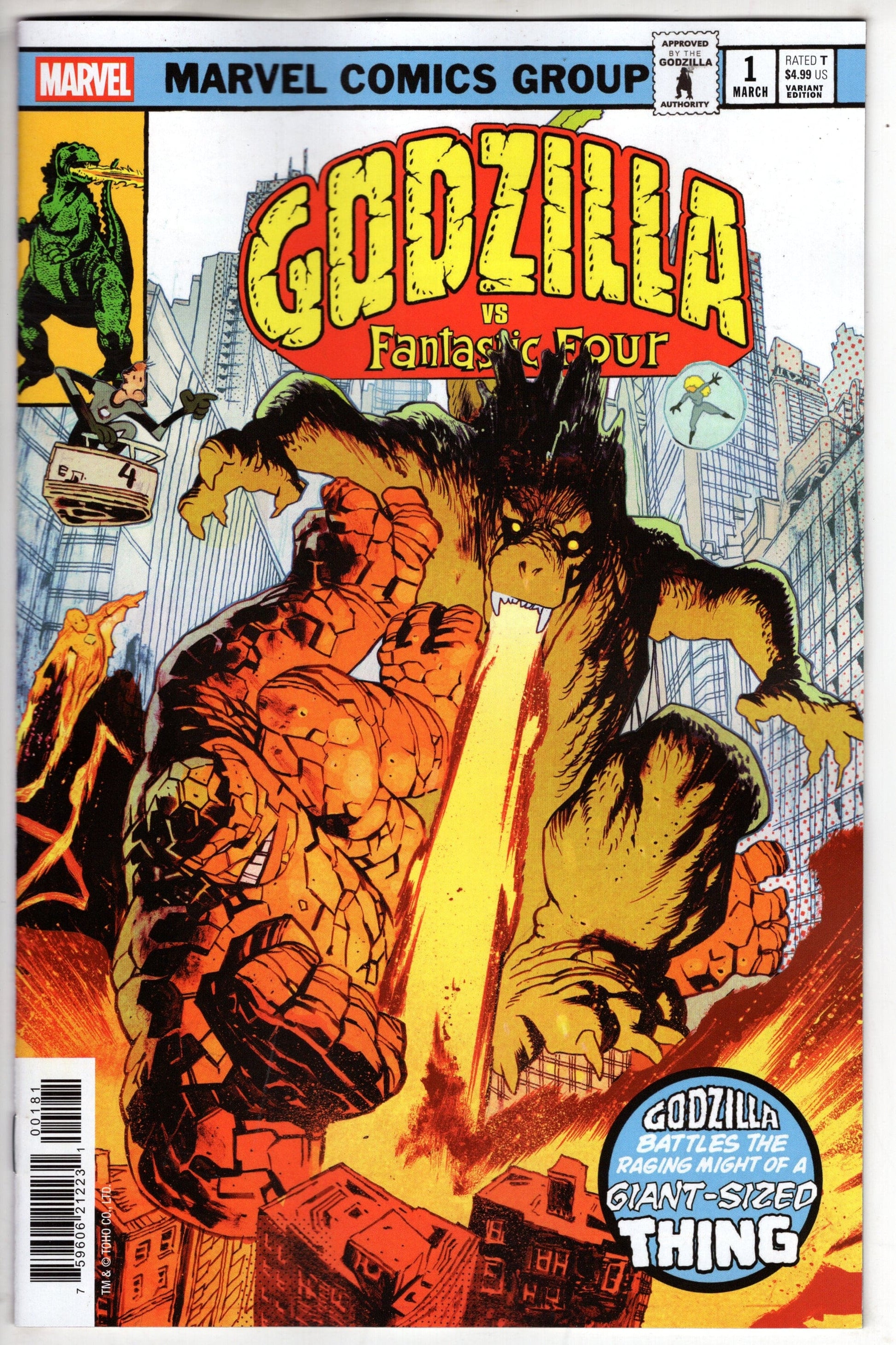 MARVEL PRH COMIC BOOK GODZILLA VS FANTASTIC FOUR #1 HARREN GODZILLA HOMAGE VAR