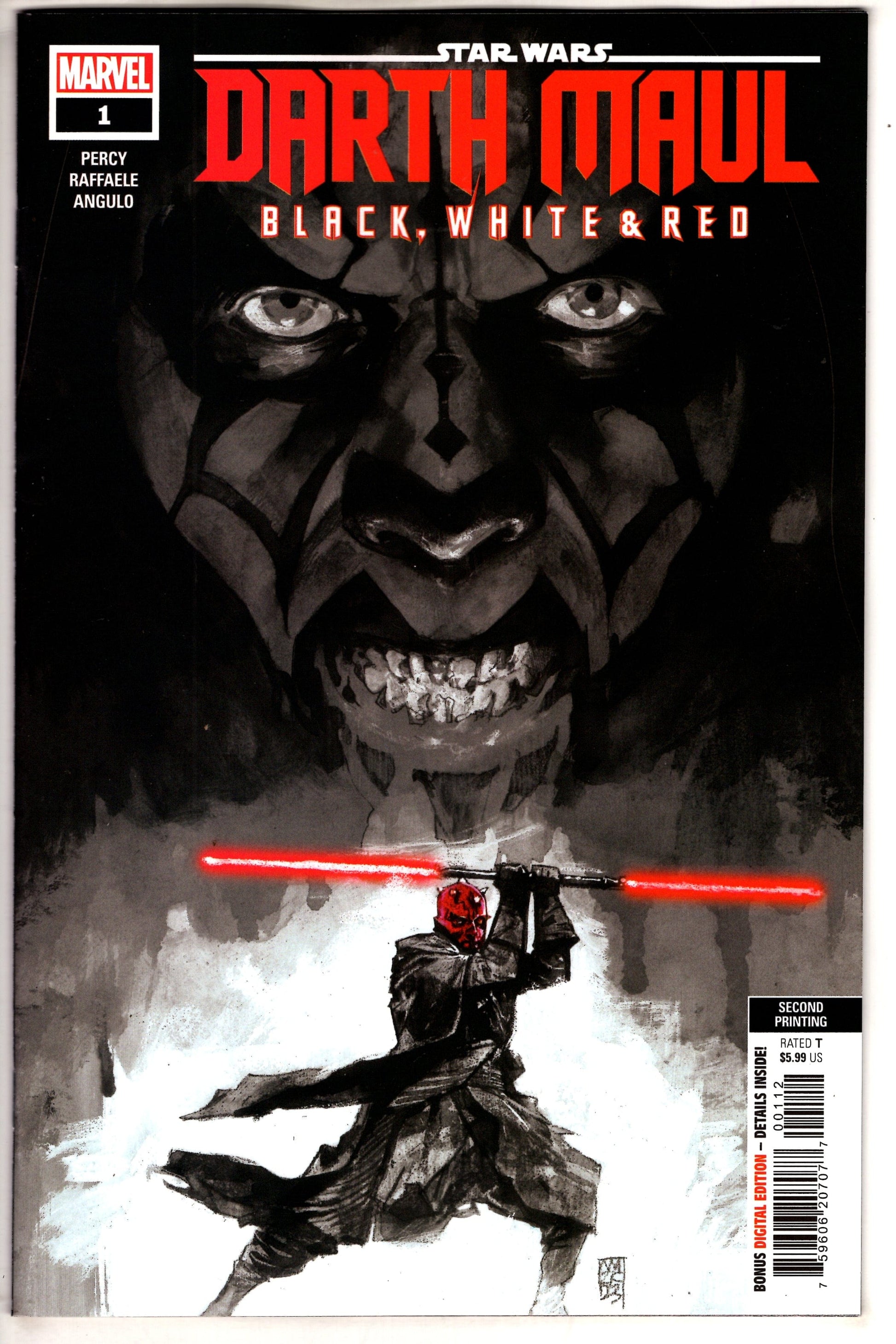 MARVEL PRH COMIC BOOK STAR WARS DARTH MAUL BLACK WHITE & RED #1 2ND PTG MALEEV VAR