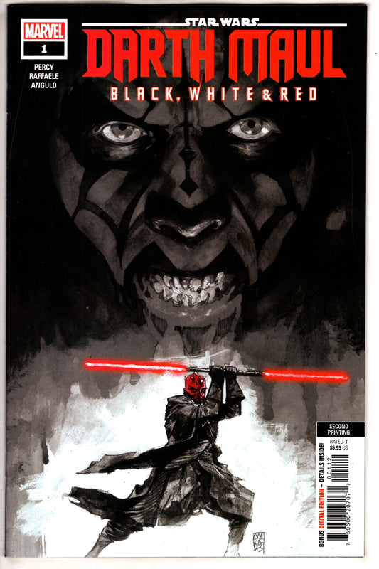 MARVEL PRH COMIC BOOK STAR WARS DARTH MAUL BLACK WHITE & RED #1 2ND PTG MALEEV VAR