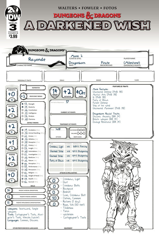 IDW PUBLISHING COMIC BOOK DUNGEONS & DRAGONS A DARKENED WISH #3 CVR B CHARACTER SHEET