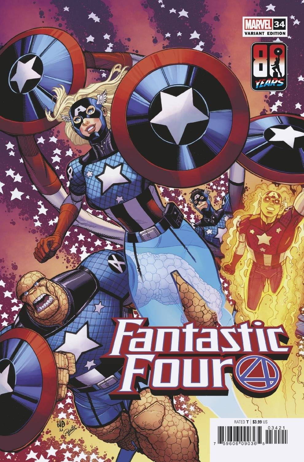 MARVEL COMICS COMIC BOOK FANTASTIC FOUR #34 BRADSHAW CAPTAIN AMERICA 80TH VAR